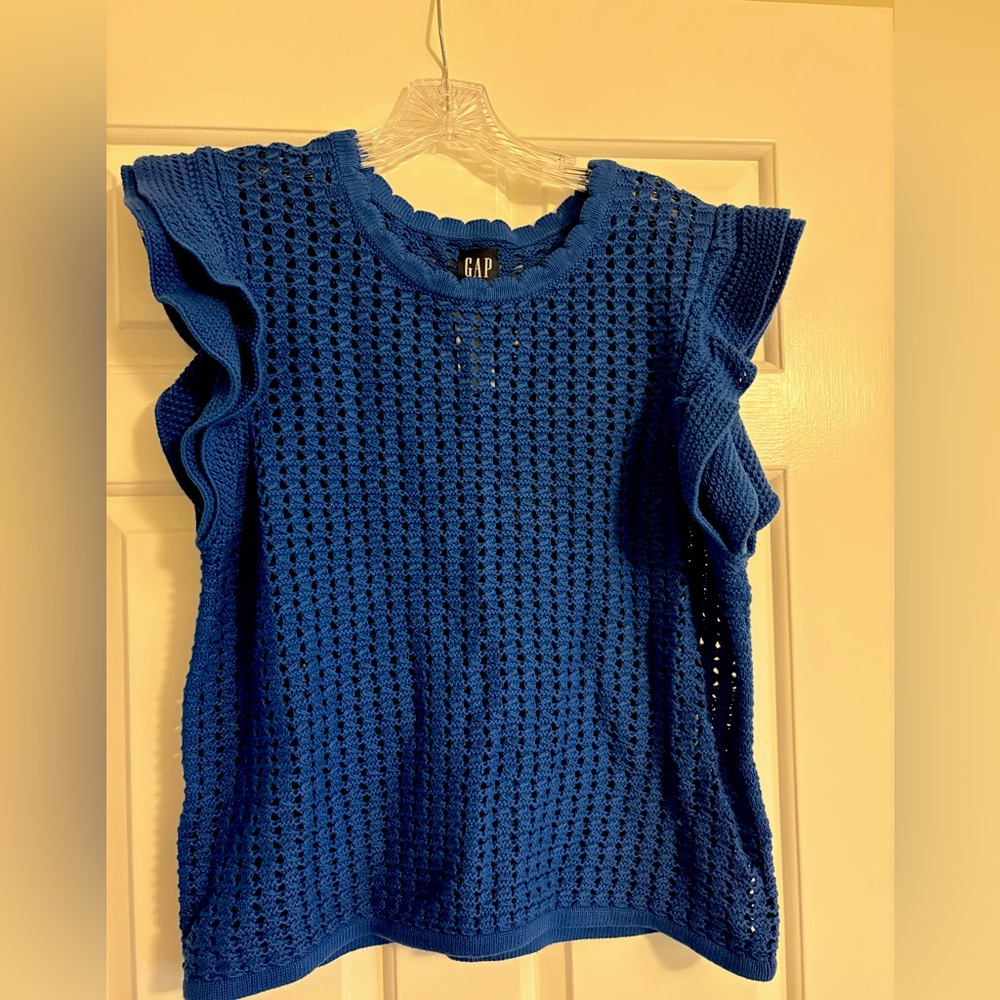 GAP Blue Crochet Summer Sweater, Short- sleeve, Size L